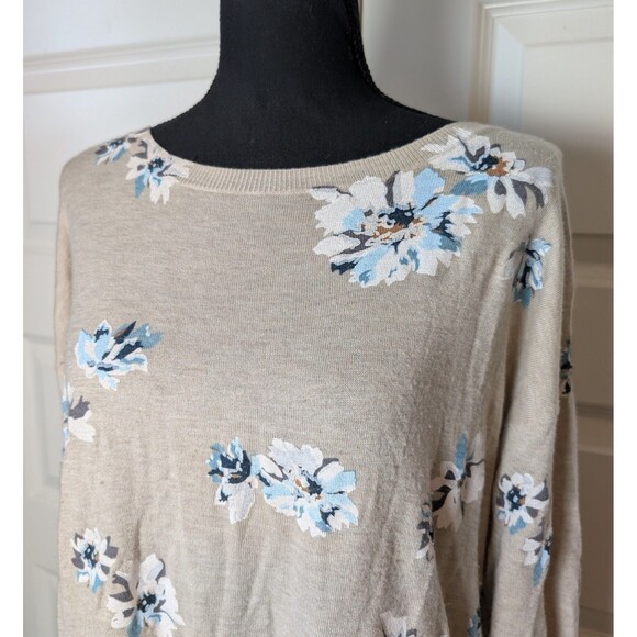 Joie Size M Sweater Eloisa Floral Print Knit Oatmeal Wool Blend Soft Casual - Picture 4 of 9